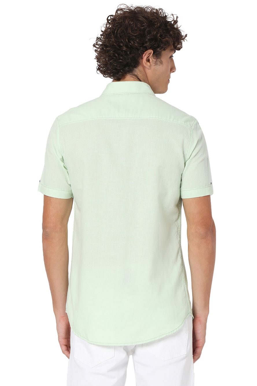 Light Green Cotton Linen Slim Fit Casual Shirt