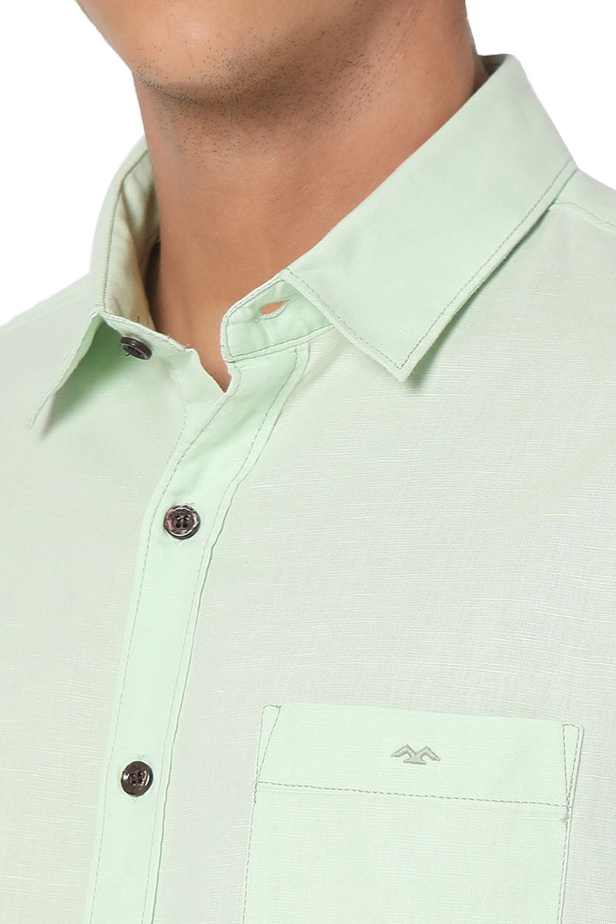 Light Green Cotton Linen Slim Fit Casual Shirt