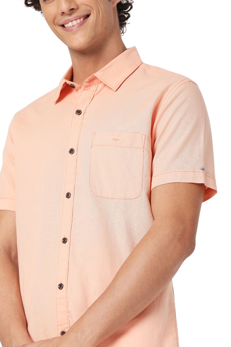 Peach Cotton Linen Slim Fit Casual Shirt