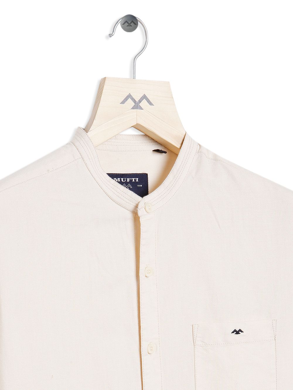 Off White Cotton Linen Slim Fit Casual Shirt