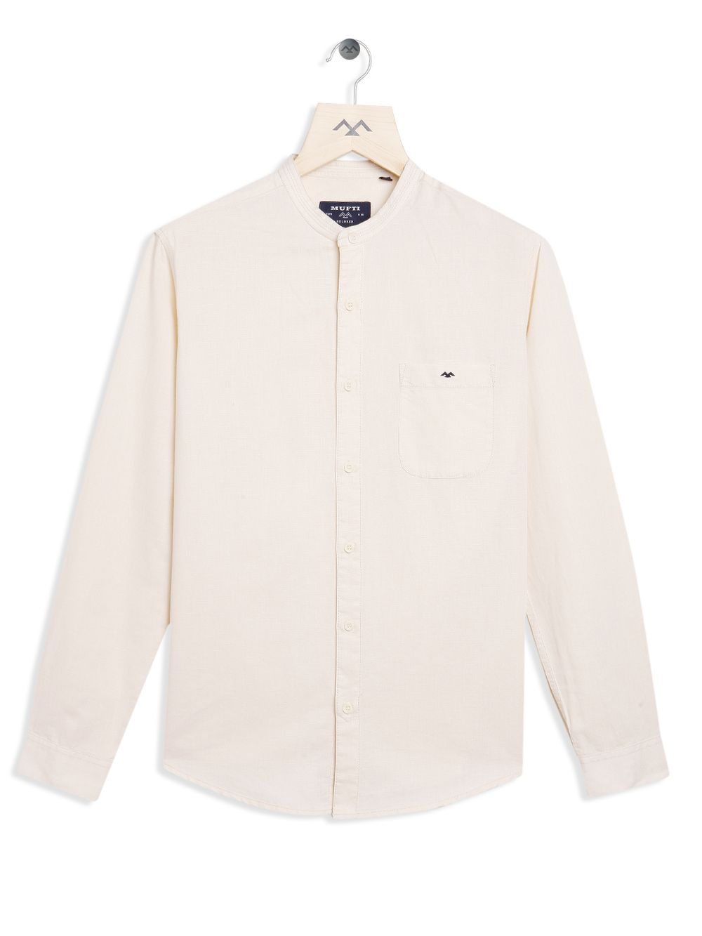 Off White Cotton Linen Slim Fit Casual Shirt