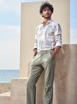 Light Olive Cyanotype Print Slim Fit Casual Shirt