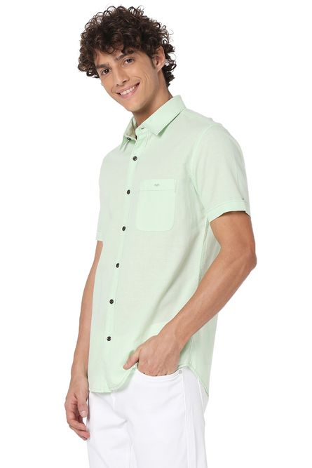 Light Green Cotton Linen Slim Fit Casual Shirt
