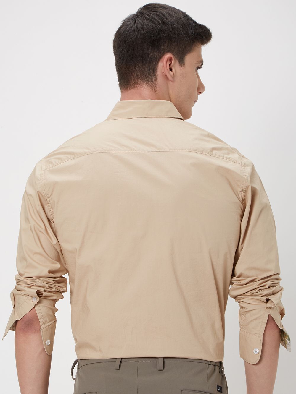 Beige Tactical Poplin Plain Shirt