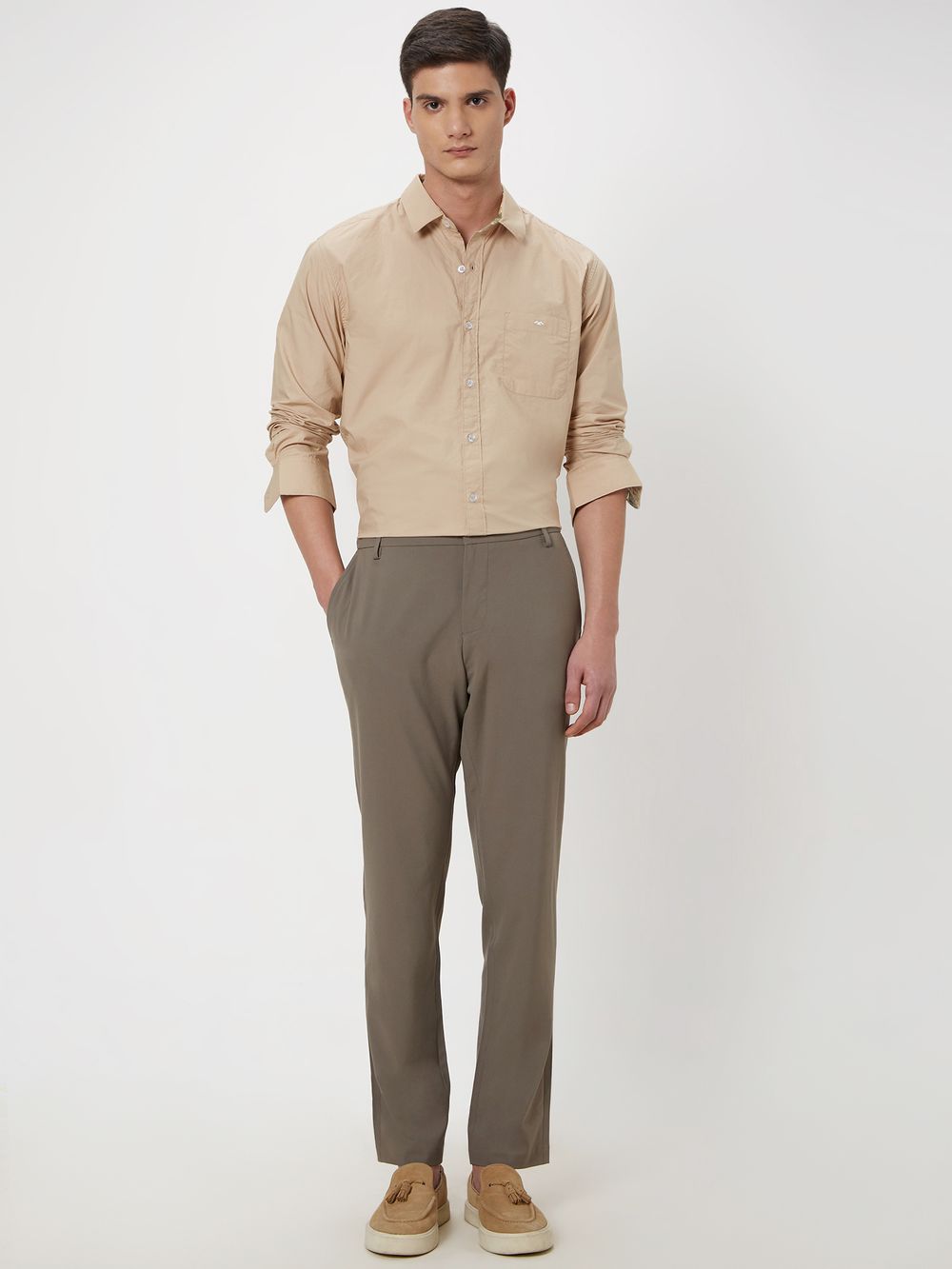 Beige Tactical Poplin Plain Shirt