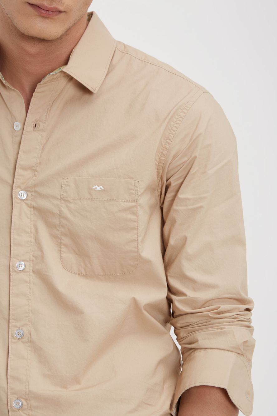 Beige Tactical Poplin Plain Shirt