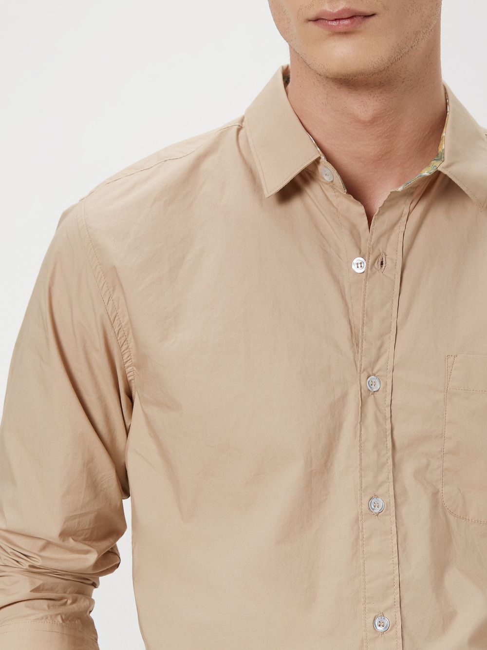 Beige Tactical Poplin Plain Shirt