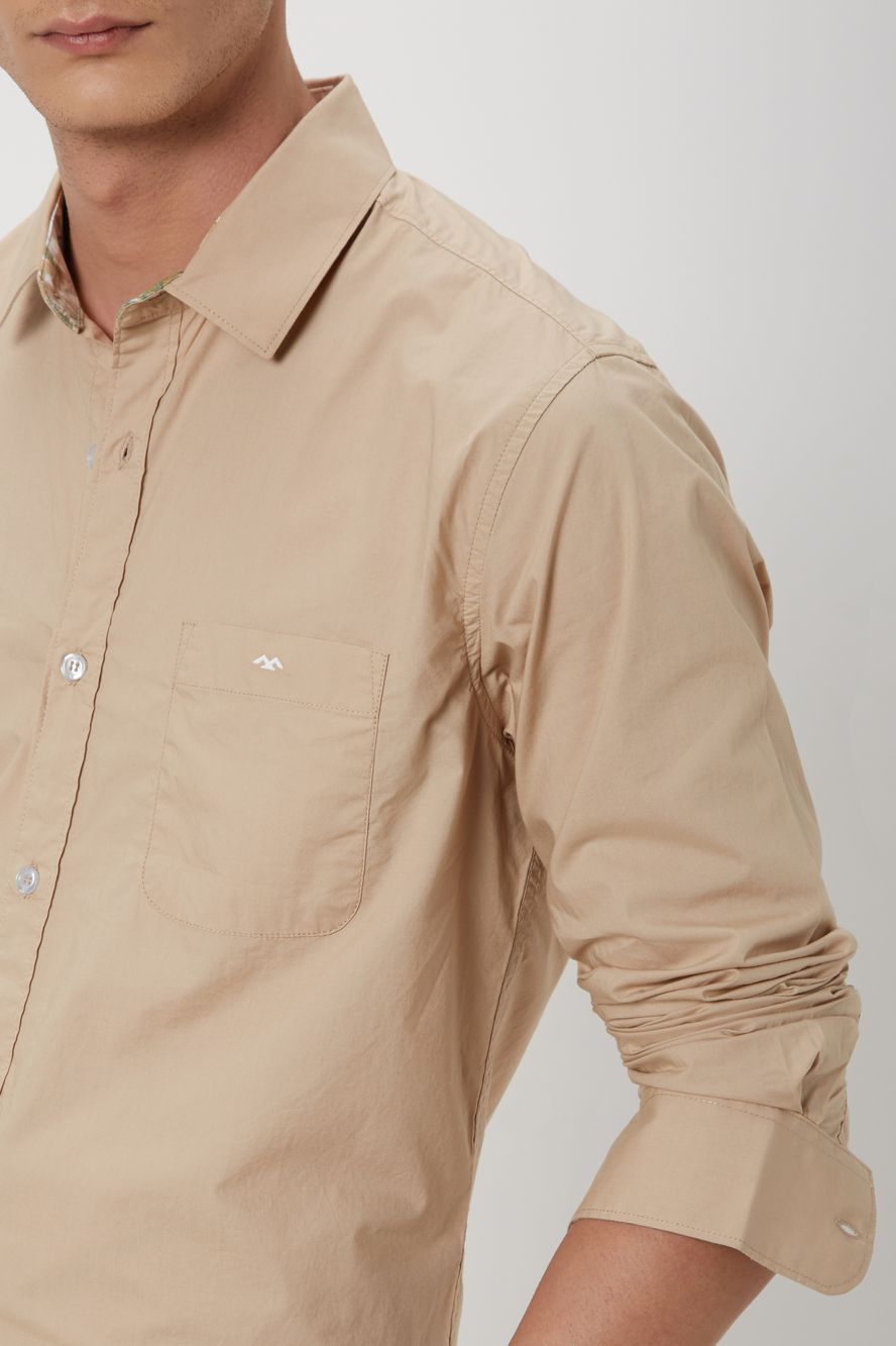 Beige Tactical Poplin Plain Shirt