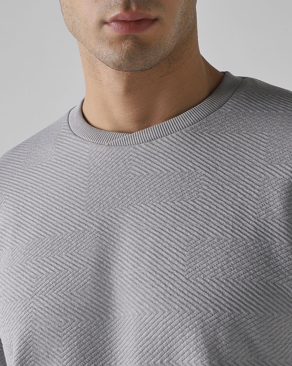 Light Grey Textured Plain Slim Fit T-Shirt