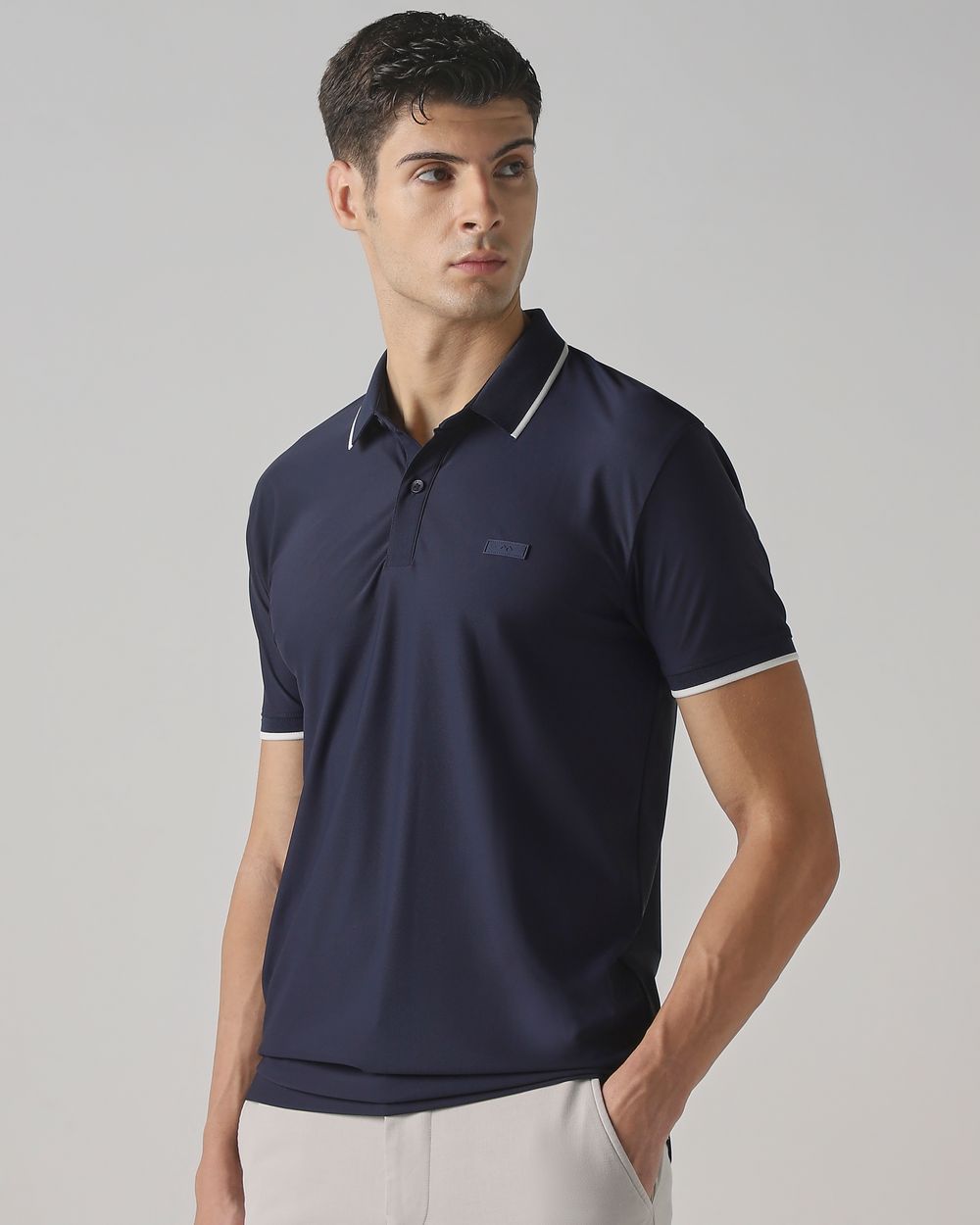 Navy Logo Plain Half Sleeve Casual Polo