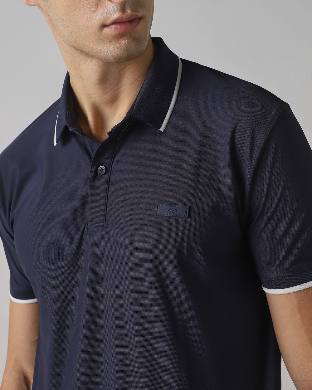 Navy Logo Plain Half Sleeve Casual Polo