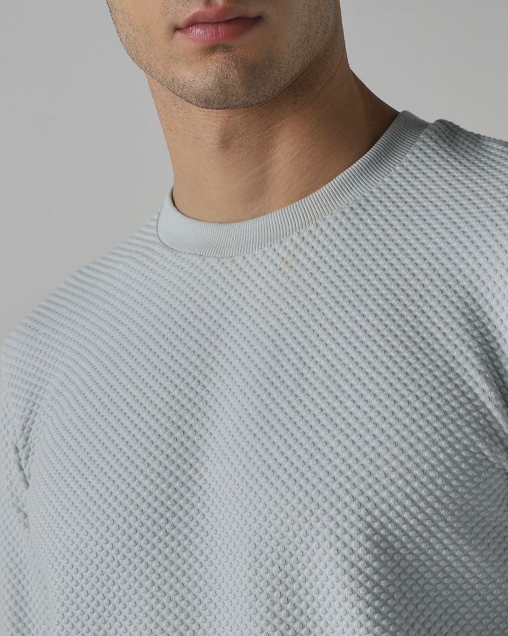 Light Green Textured Plain Long Sleeve T-Shirt
