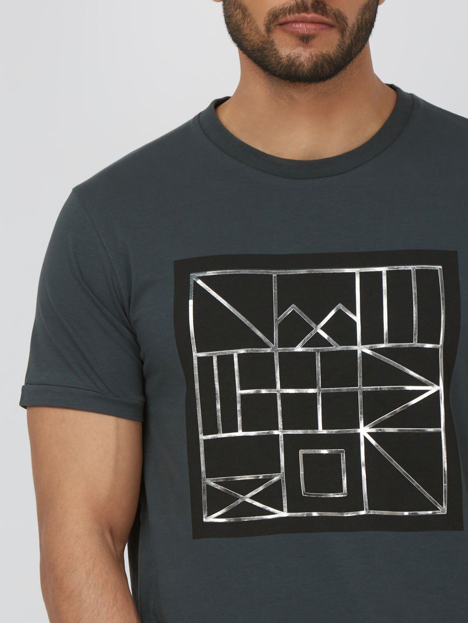 Green Graphic Print Slim Fit Jersey T-Shirt