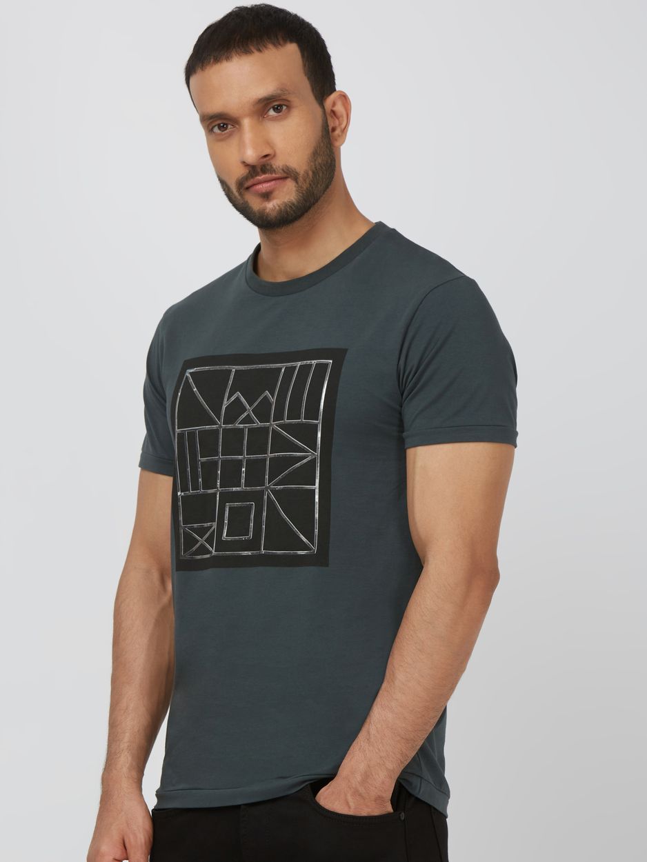 Green Graphic Print Slim Fit Jersey T-Shirt