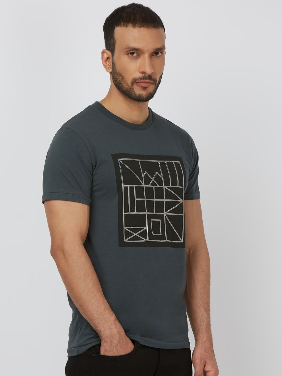 Green Graphic Print Slim Fit Jersey T-Shirt