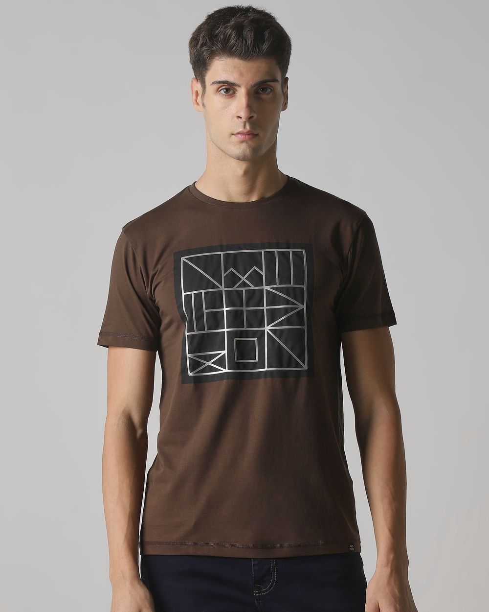 Brown Graphic Print Slim Fit Jersey T-Shirt