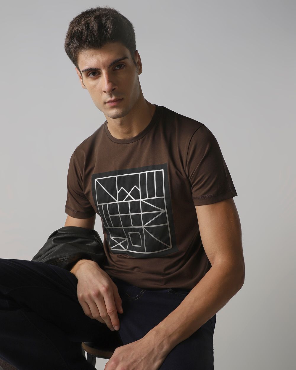 Brown Graphic Print Slim Fit Jersey T-Shirt