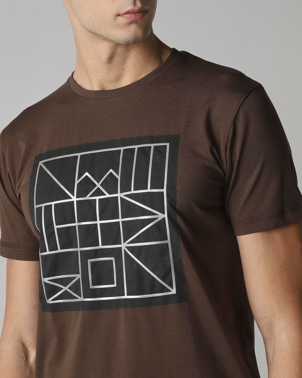 Brown Graphic Print Slim Fit Jersey T-Shirt