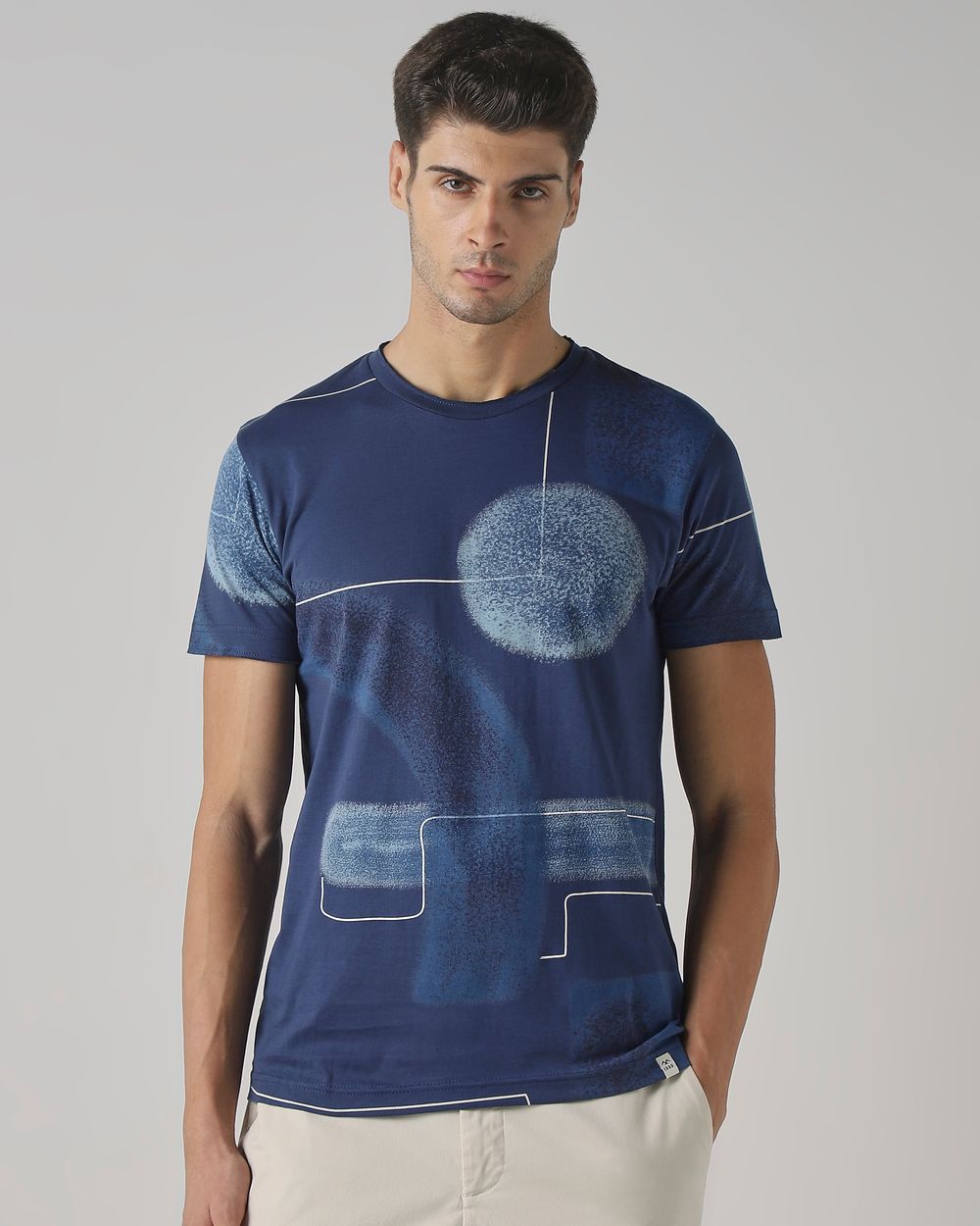 Navy Printed Slim Fit T-Shirt