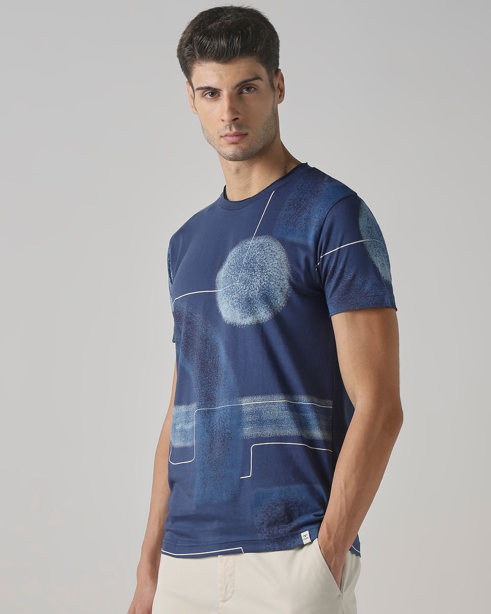 Navy Printed Slim Fit T-Shirt