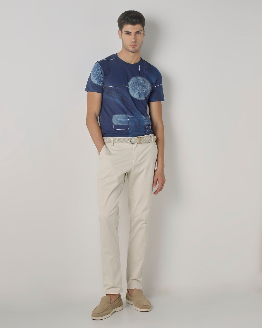Navy Printed Slim Fit T-Shirt