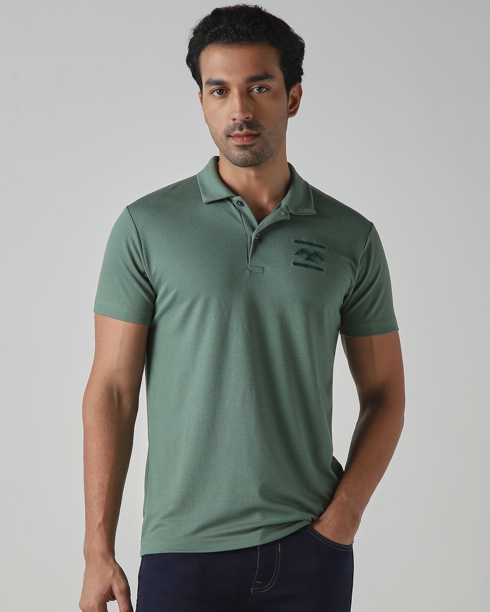 Green Textured Stretch Slim Fit Polo