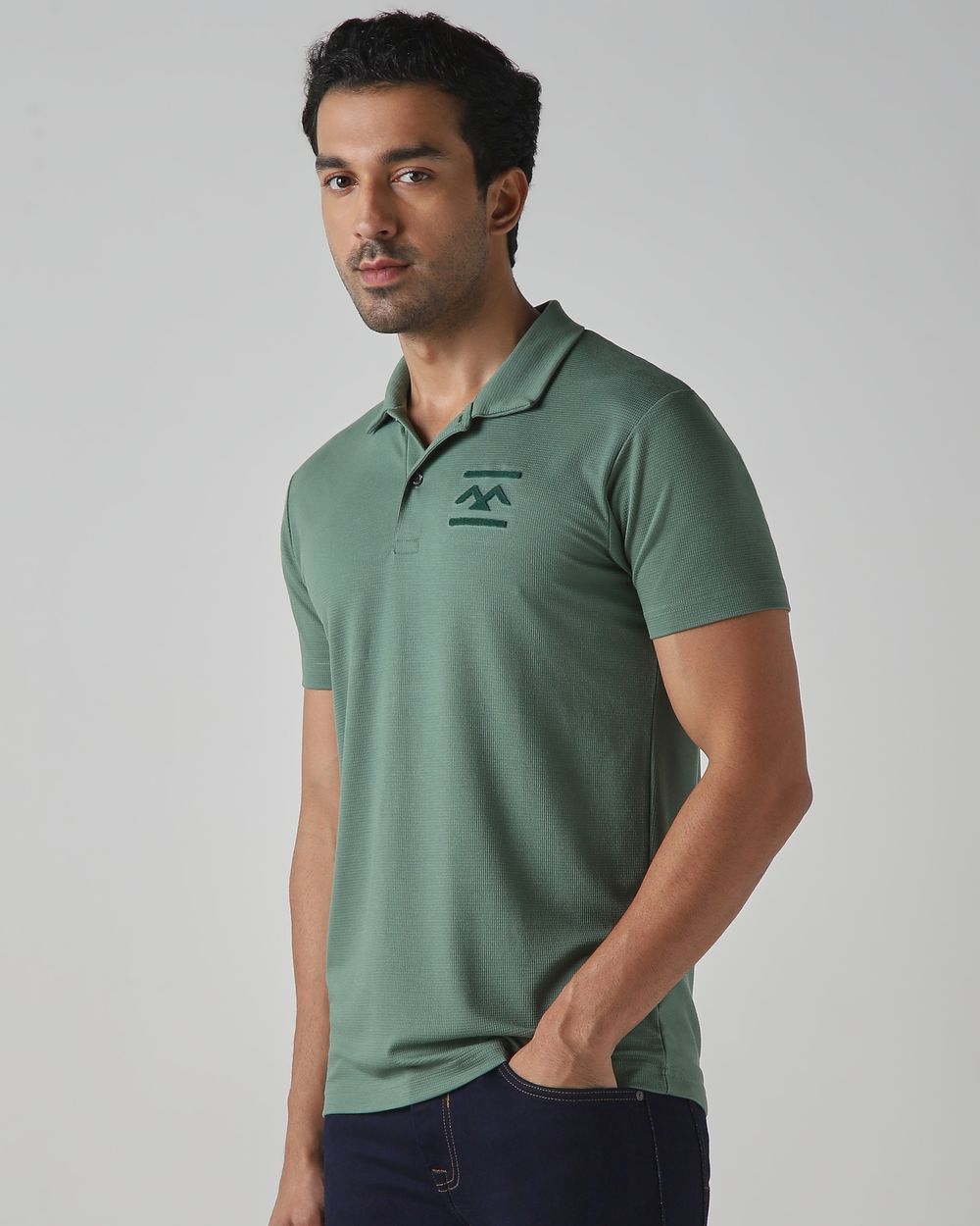 Green Textured Stretch Slim Fit Polo