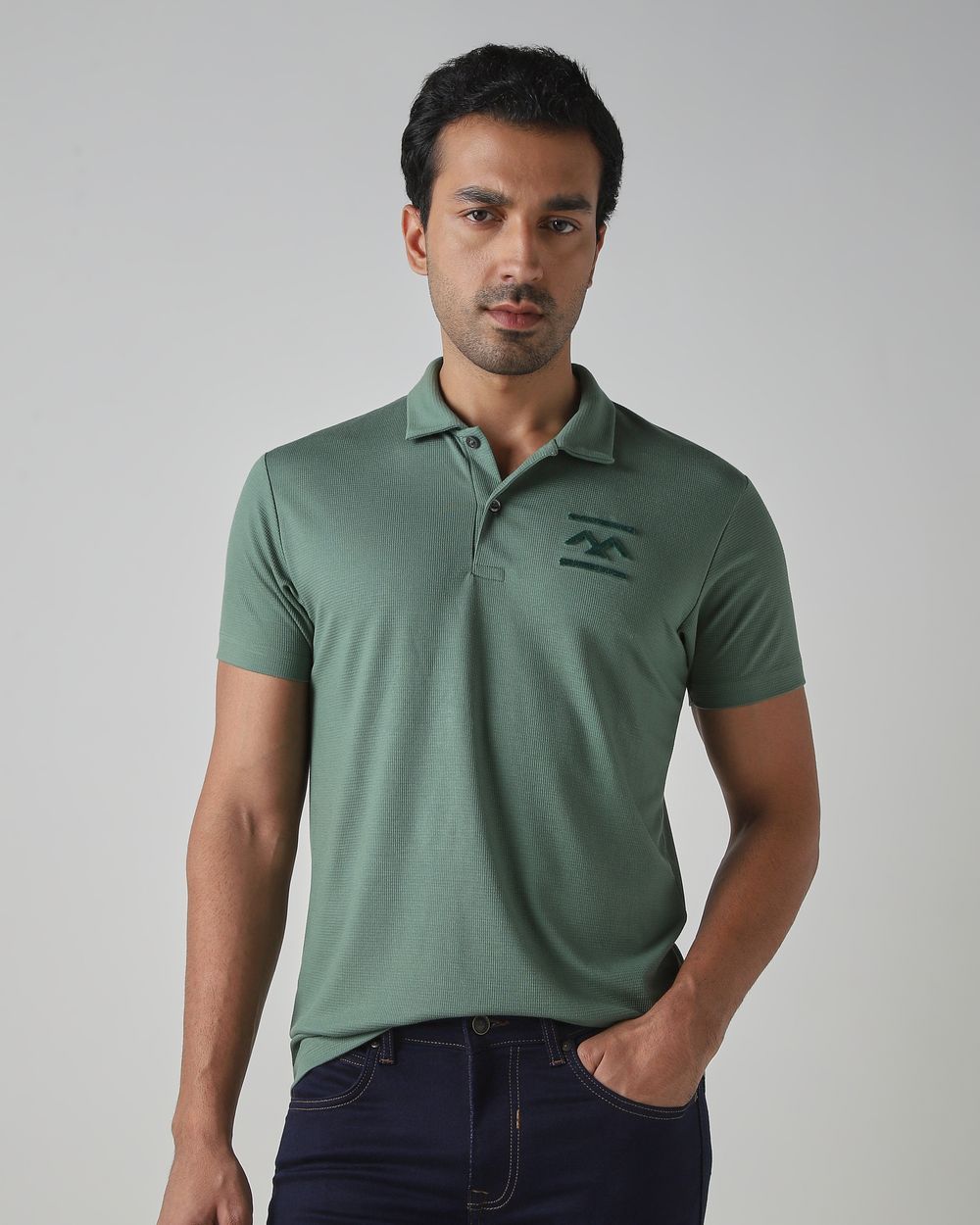 Green Textured Stretch Slim Fit Polo