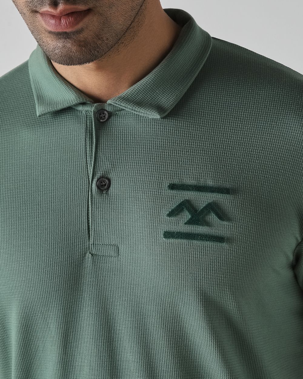 Green Textured Stretch Slim Fit Polo