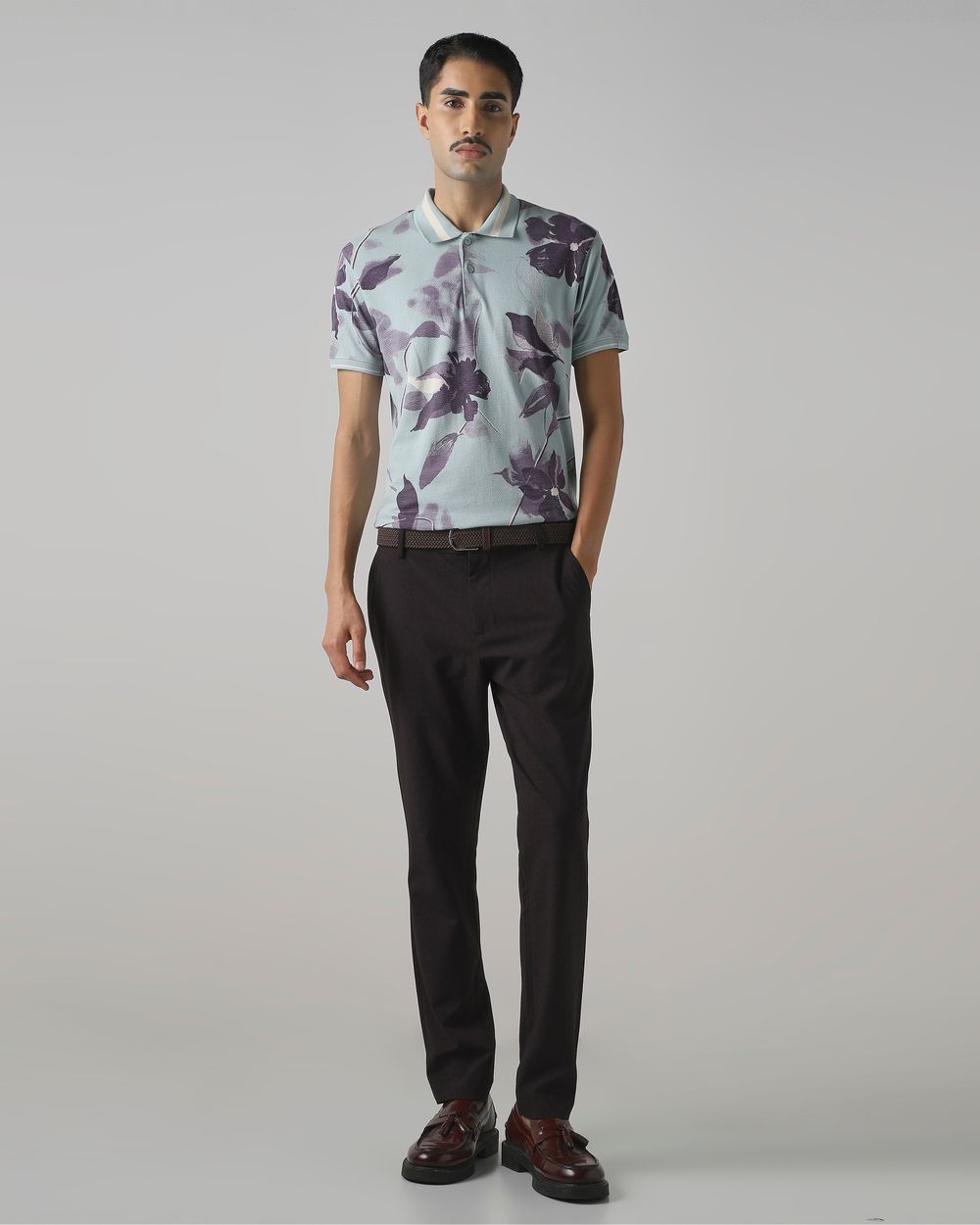 Blue Floral Print Slim Fit T-Shirt