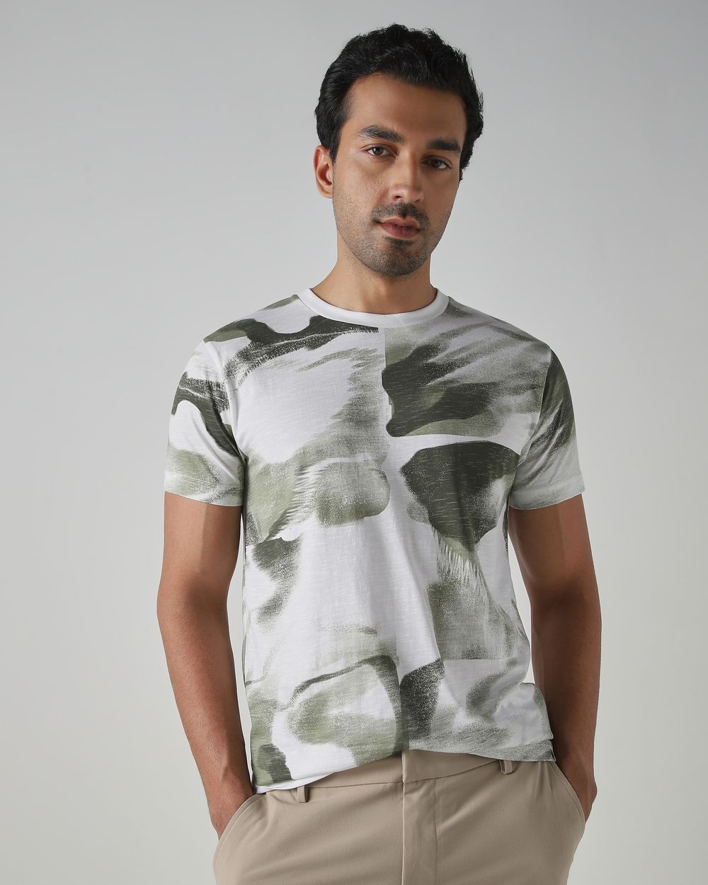 White Tonal Print Slim Fit T-Shirt