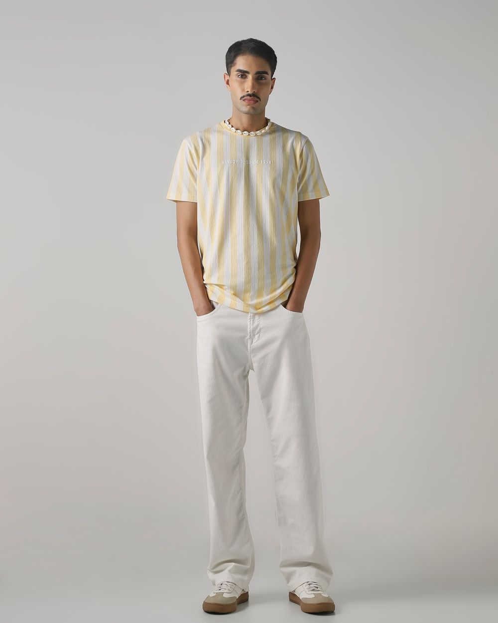 Yellow Textured Stripe Slim Fit T-Shirt