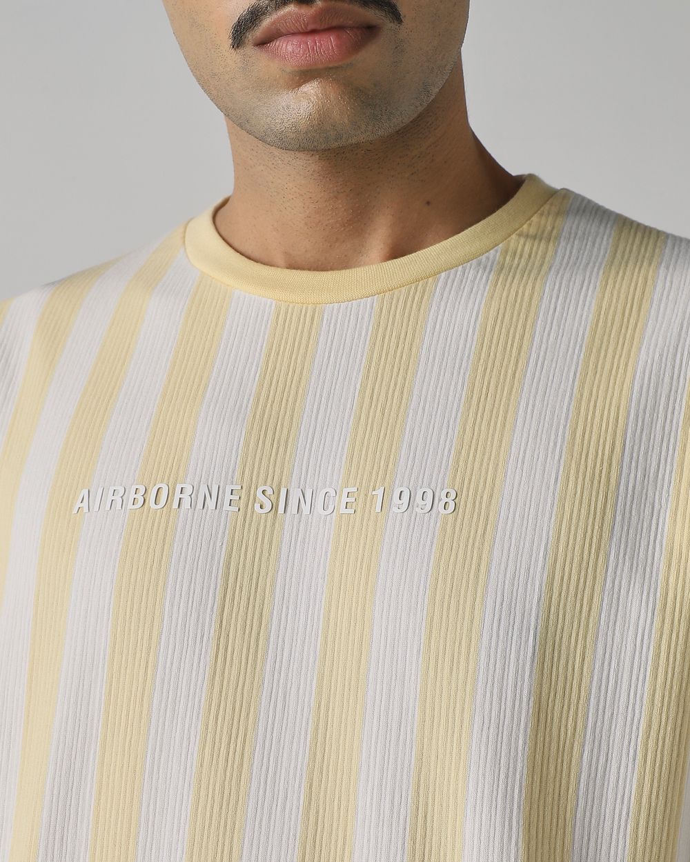 Yellow Textured Stripe Slim Fit T-Shirt