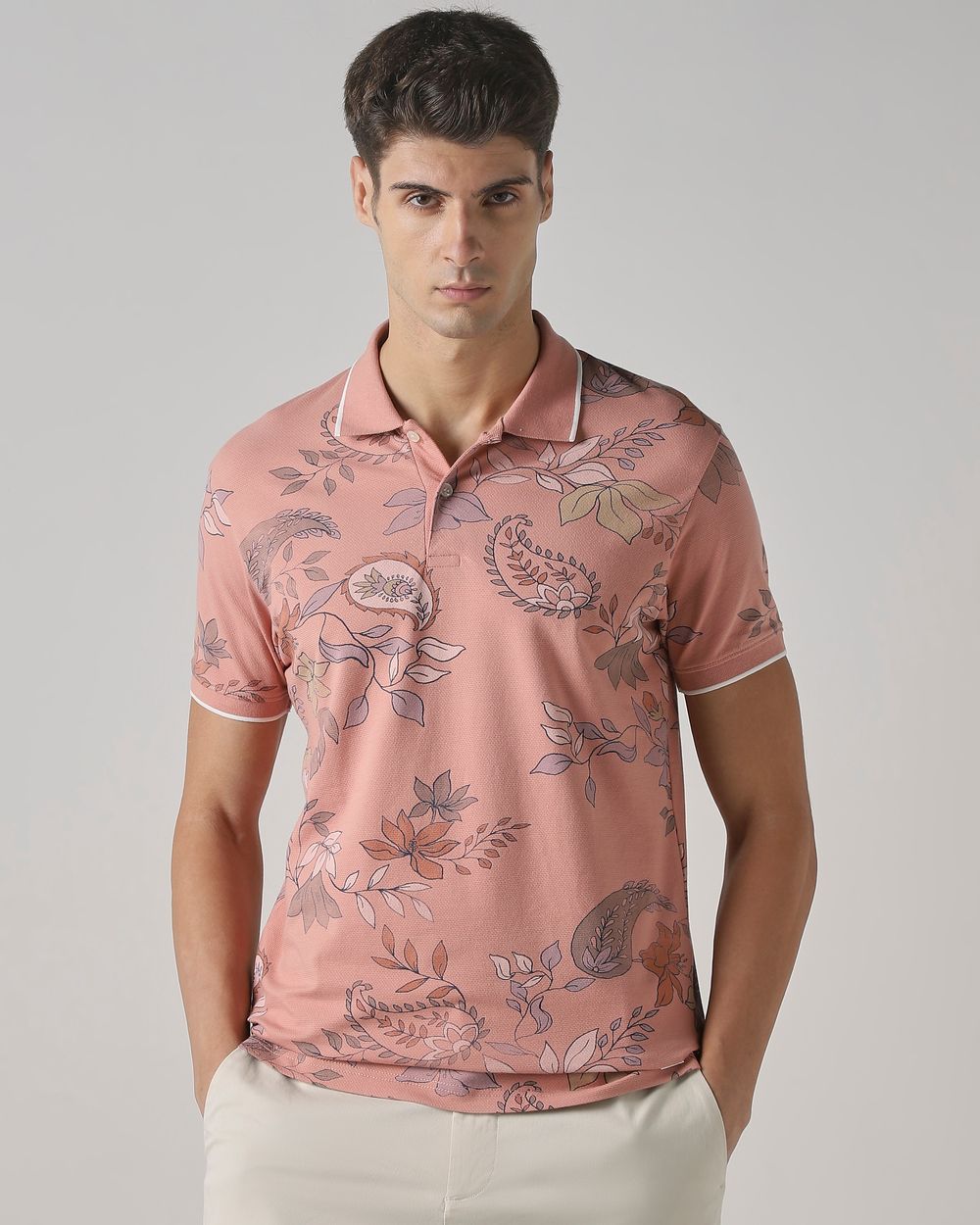 Pink Paisley Print Slim Fit Polo