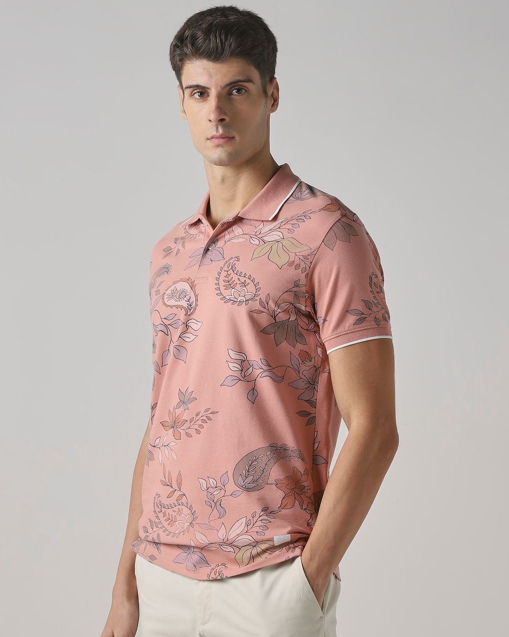 Pink Paisley Print Slim Fit Polo