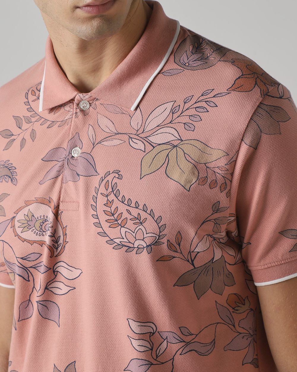 Pink Paisley Print Slim Fit Polo