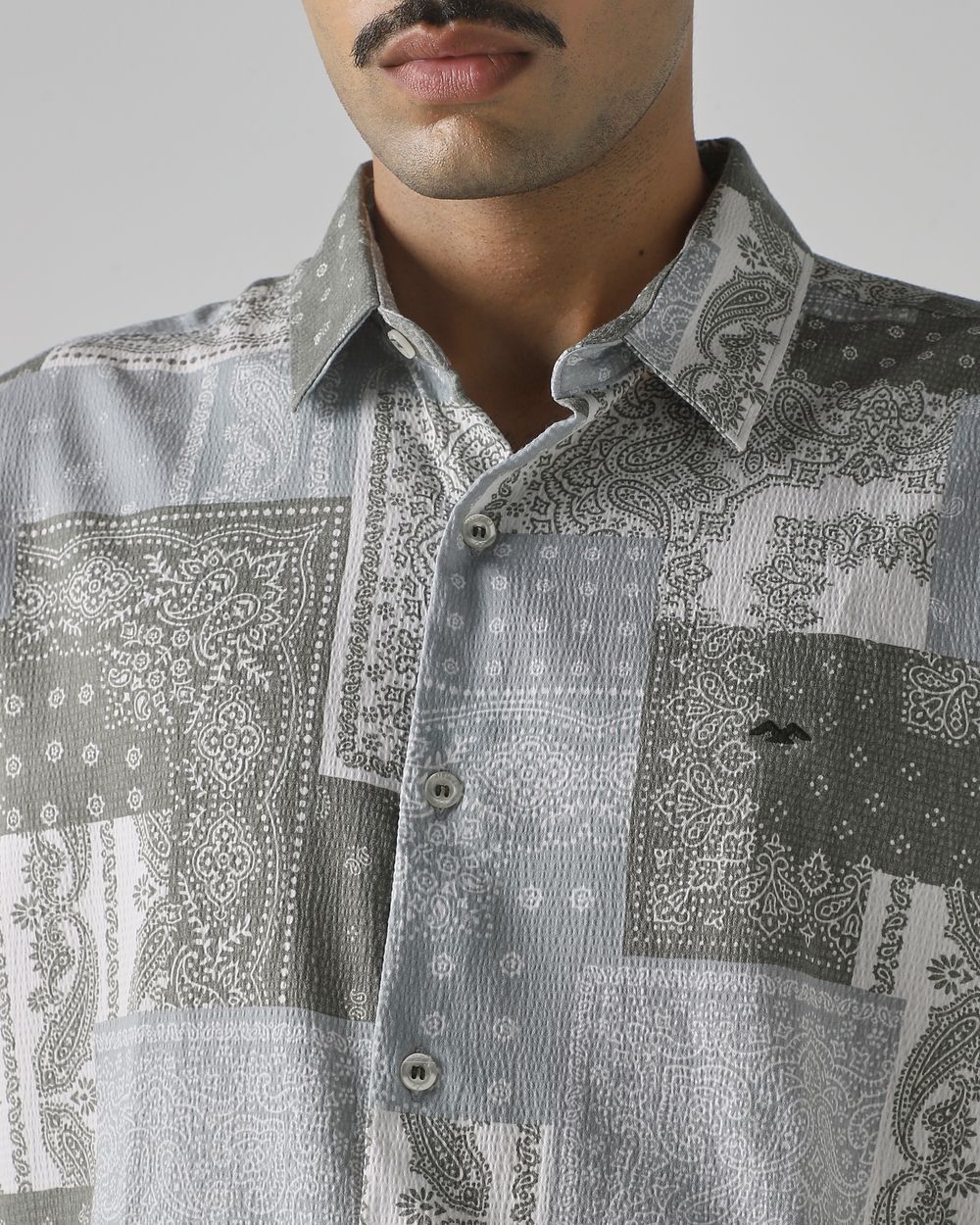 Light Olive Bandana Print Slim Fit Casual Shirt