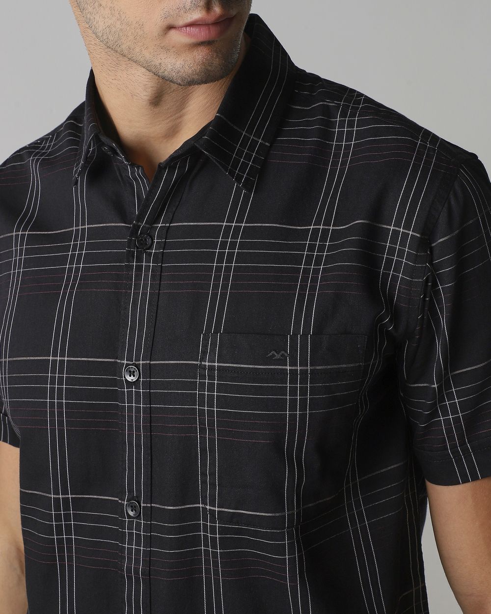 Black Large Check Slim Fit Casual Shirt