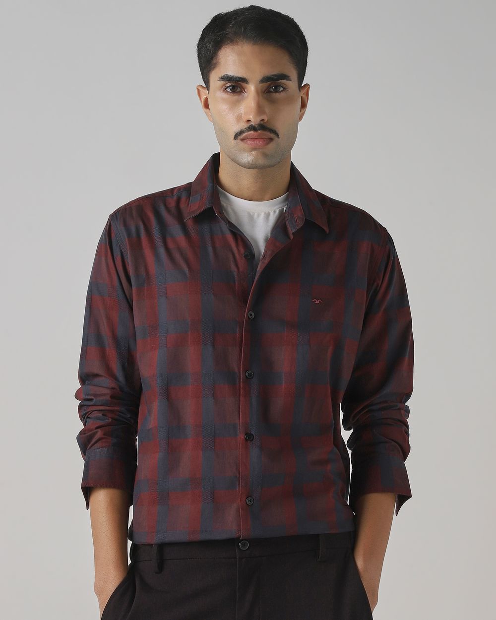 Maroon Large Check Slim Fit Casual Shirt