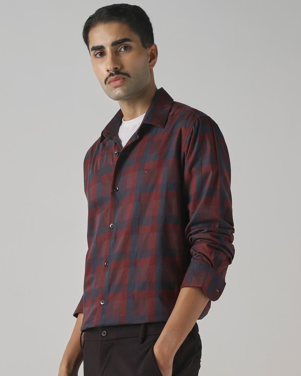 Maroon Large Check Slim Fit Casual Shirt