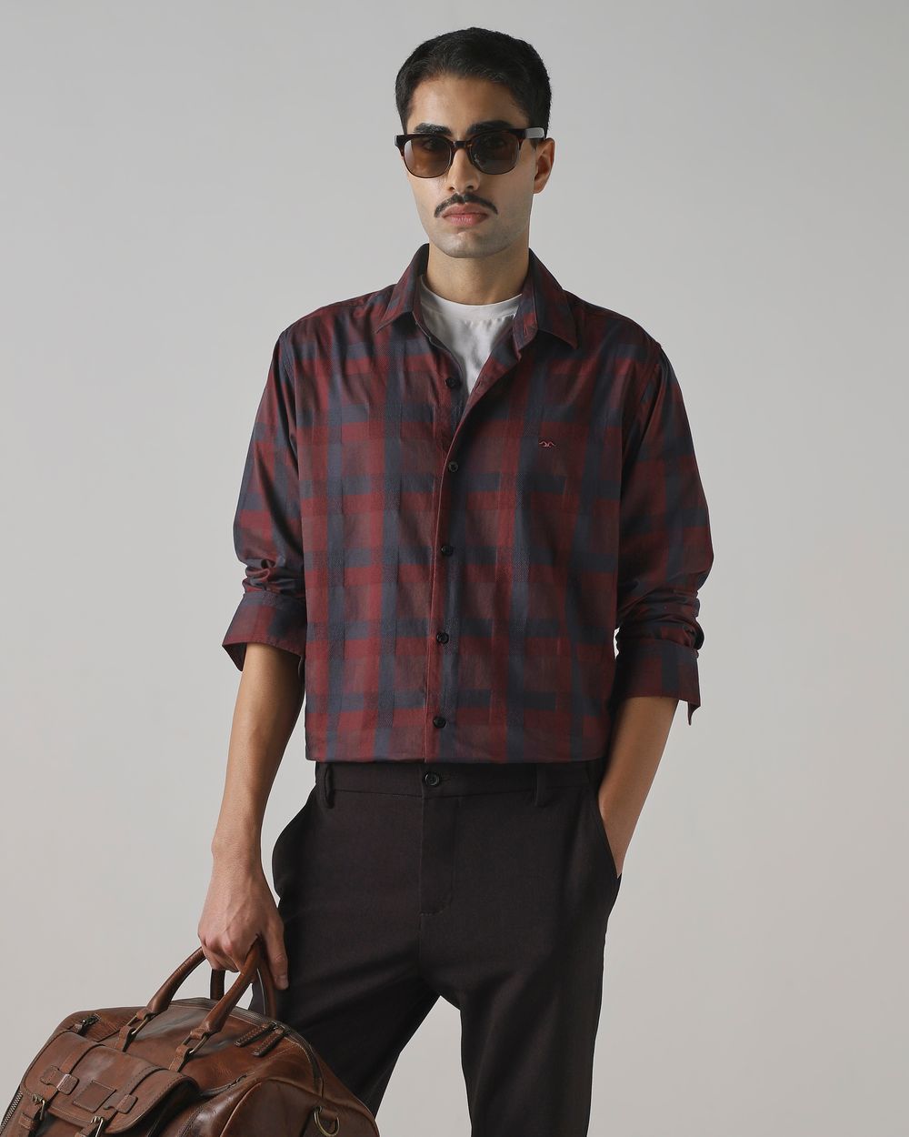 Maroon Large Check Slim Fit Casual Shirt