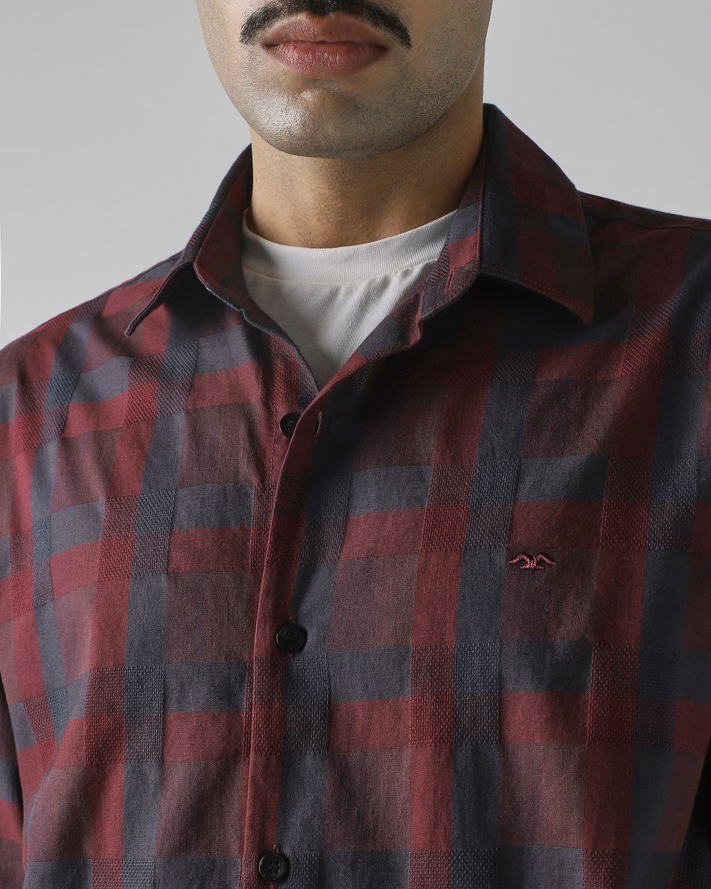 Maroon Large Check Slim Fit Casual Shirt