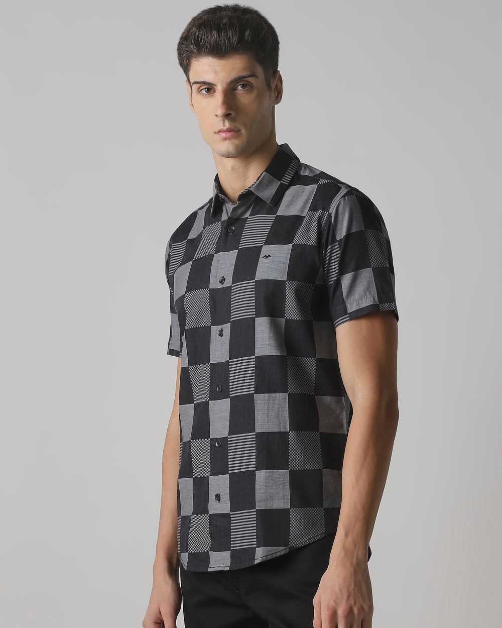 Black Large Check Slim Fit Casual Shirt