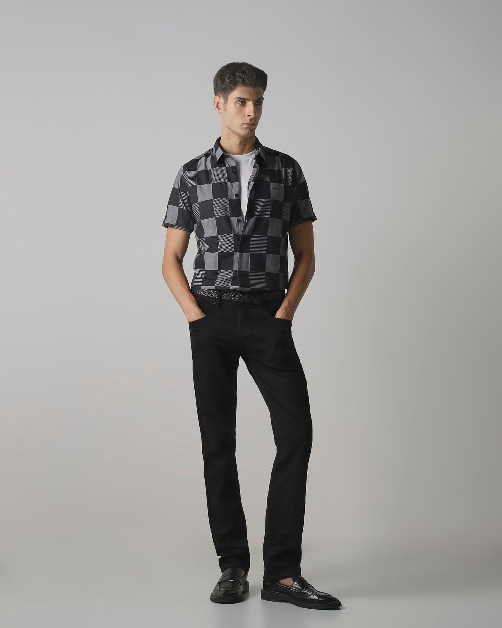 Black Large Check Slim Fit Casual Shirt