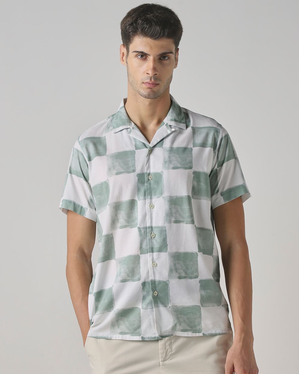 Sage Painted Check Relaxed Fit Casual Shirt