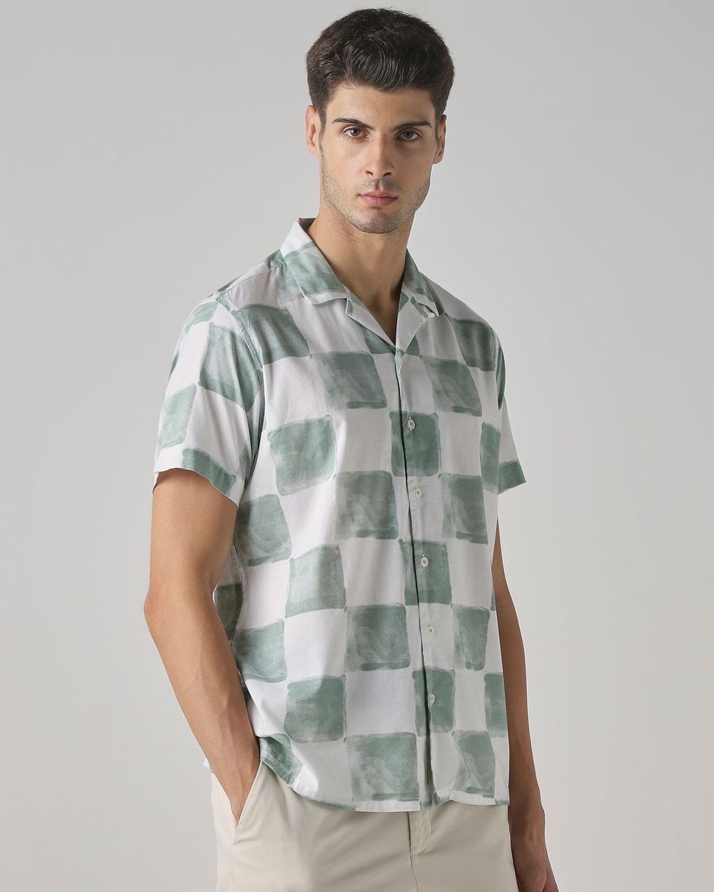 Sage Painted Check Relaxed Fit Casual Shirt