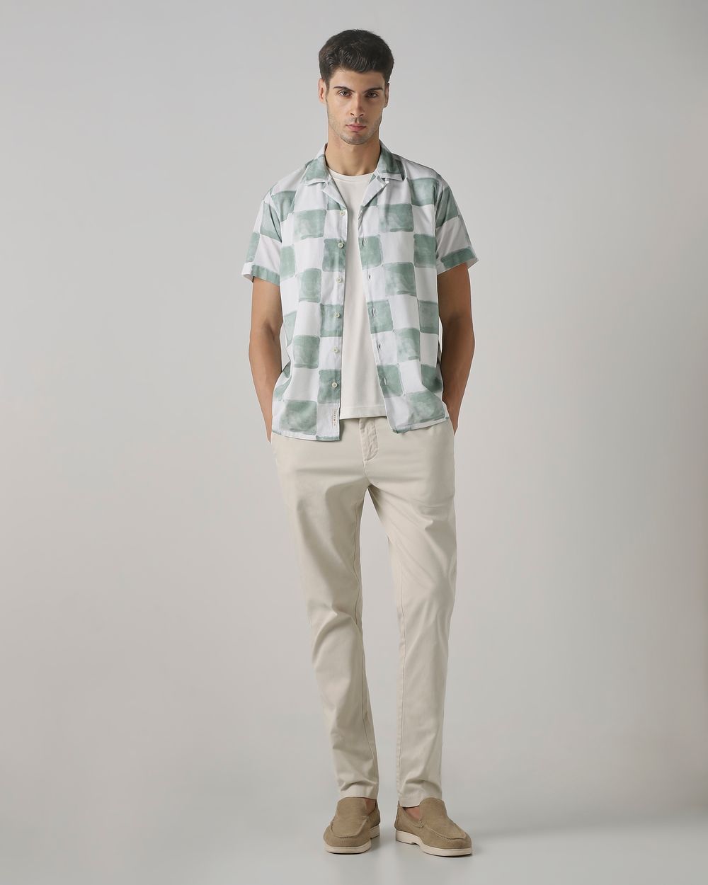 Sage Painted Check Relaxed Fit Casual Shirt