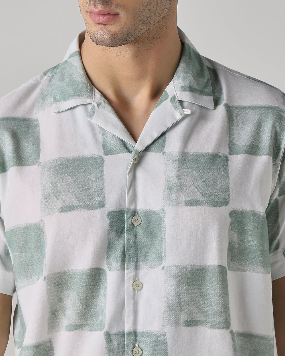 Sage Painted Check Relaxed Fit Casual Shirt