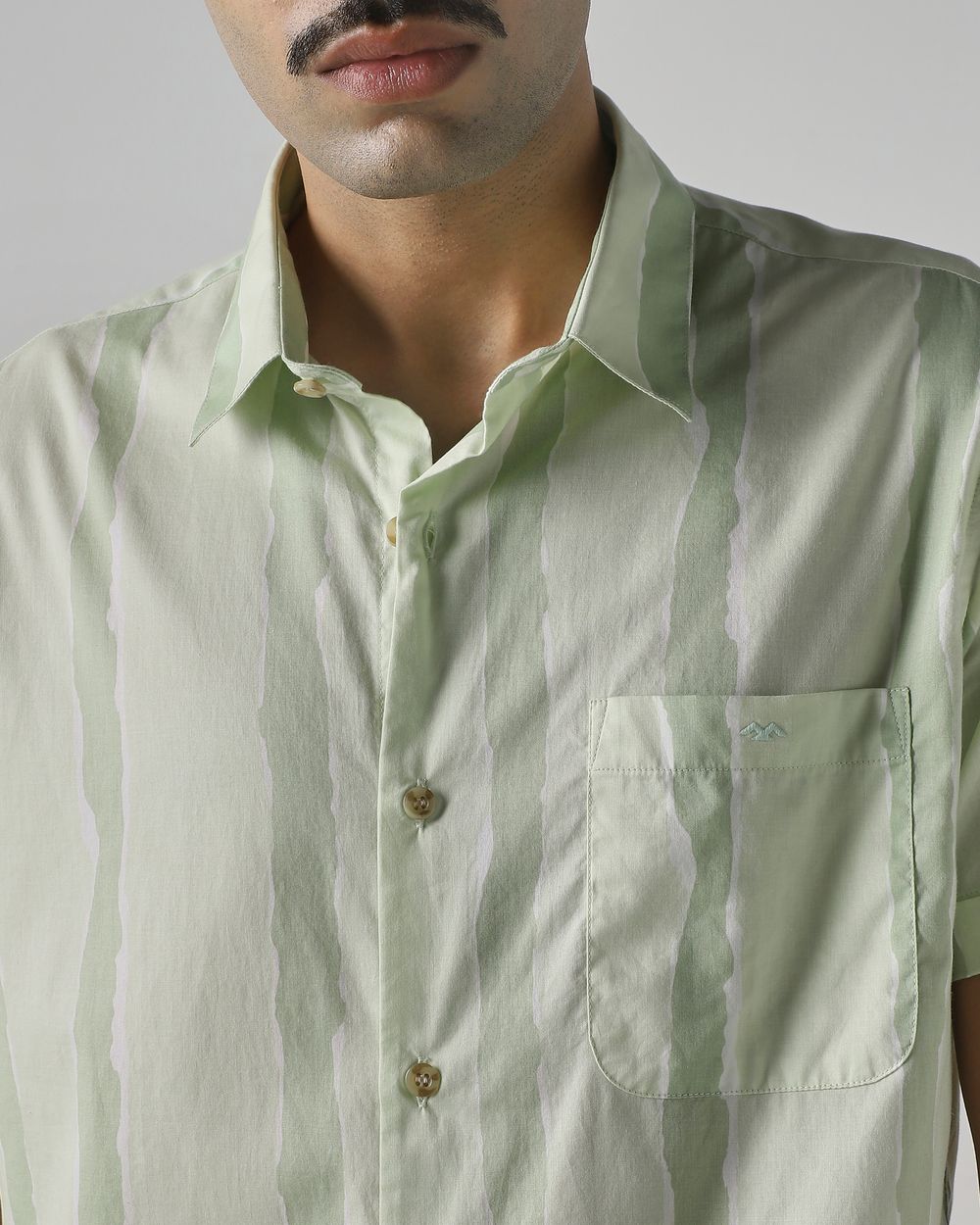 Light Green Painted Stripe Slim Fit Casual Shirt
