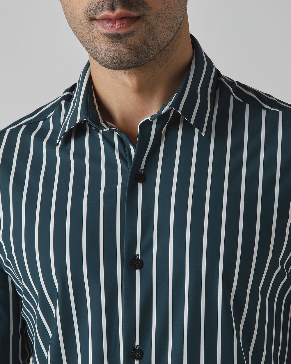 Dark Green Bengal Stripe Stretch Slim Fit Casual Shirt